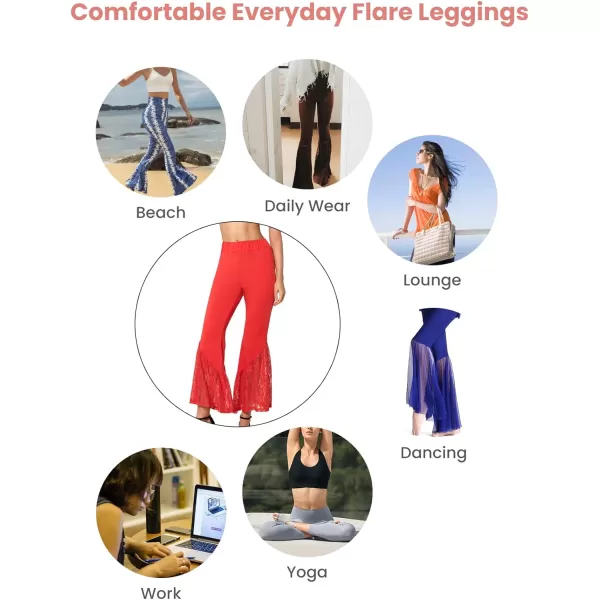 Yvette Womens Bell Bottom Pants Flare Leggings High Waist Tummy Control Wide Leg Dancing Bootcut Yoga PantsRed Wide Lacy Patchwork