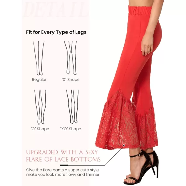 Yvette Womens Bell Bottom Pants Flare Leggings High Waist Tummy Control Wide Leg Dancing Bootcut Yoga PantsRed Wide Lacy Patchwork