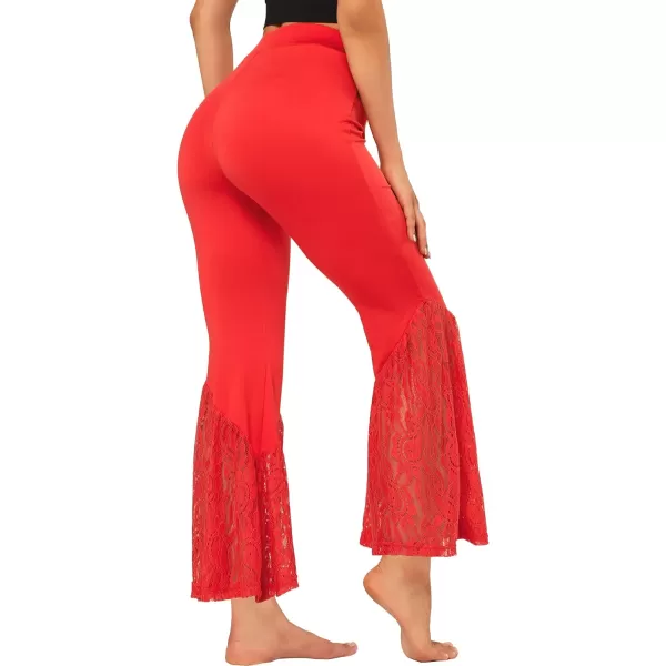 Yvette Womens Bell Bottom Pants Flare Leggings High Waist Tummy Control Wide Leg Dancing Bootcut Yoga PantsRed Wide Lacy Patchwork