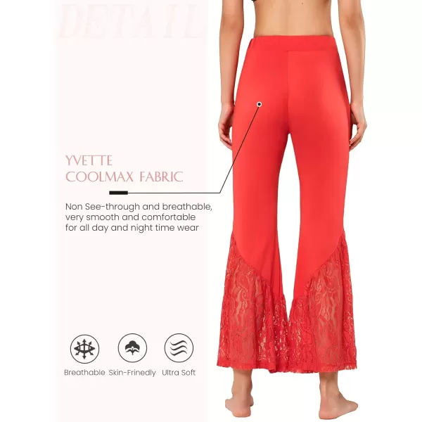 Yvette Womens Bell Bottom Pants Flare Leggings High Waist Tummy Control Wide Leg Dancing Bootcut Yoga PantsRed Wide Lacy Patchwork