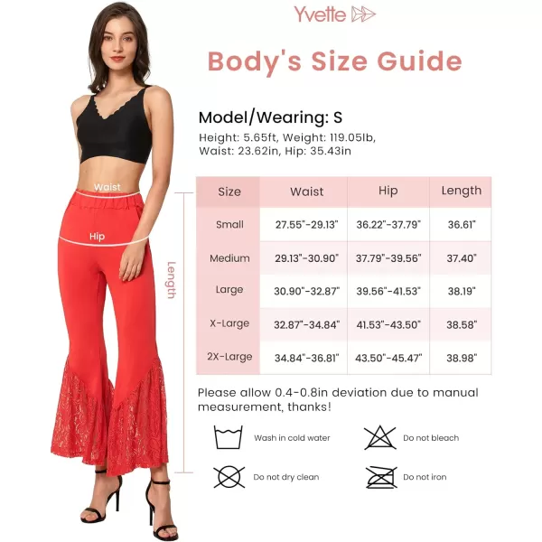 Yvette Womens Bell Bottom Pants Flare Leggings High Waist Tummy Control Wide Leg Dancing Bootcut Yoga PantsRed Wide Lacy Patchwork