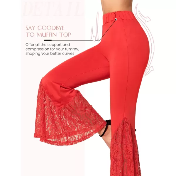 Yvette Womens Bell Bottom Pants Flare Leggings High Waist Tummy Control Wide Leg Dancing Bootcut Yoga PantsRed Wide Lacy Patchwork
