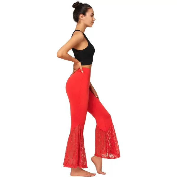 Yvette Womens Bell Bottom Pants Flare Leggings High Waist Tummy Control Wide Leg Dancing Bootcut Yoga PantsRed Wide Lacy Patchwork