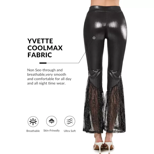 Yvette Womens Bell Bottom Pants Flare Leggings High Waist Tummy Control Wide Leg Dancing Bootcut Yoga PantsSparkle Grey