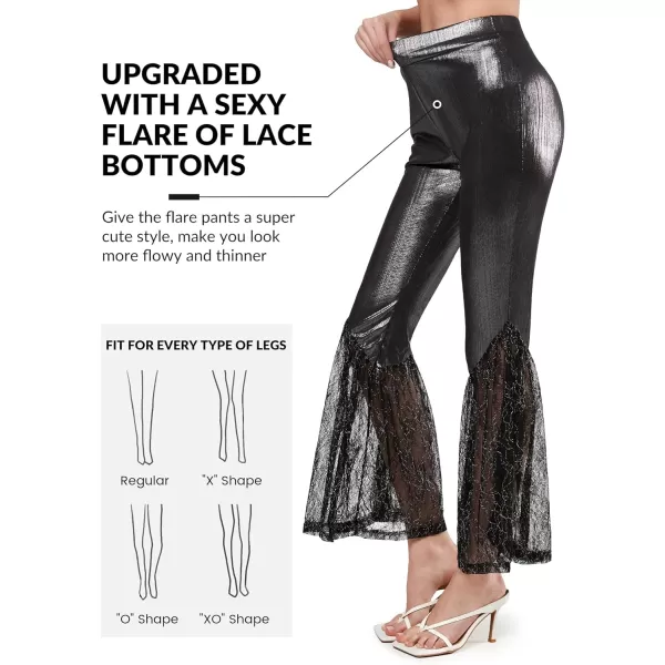 Yvette Womens Bell Bottom Pants Flare Leggings High Waist Tummy Control Wide Leg Dancing Bootcut Yoga PantsSparkle Grey