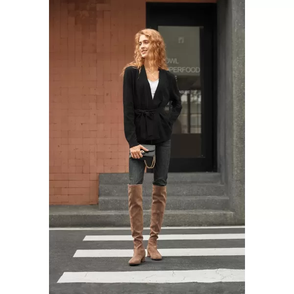 Yvette Womens Cardigan Sweaters HollowOut Open Front Knit Lightweight Sweater with Belt for WomenBlack