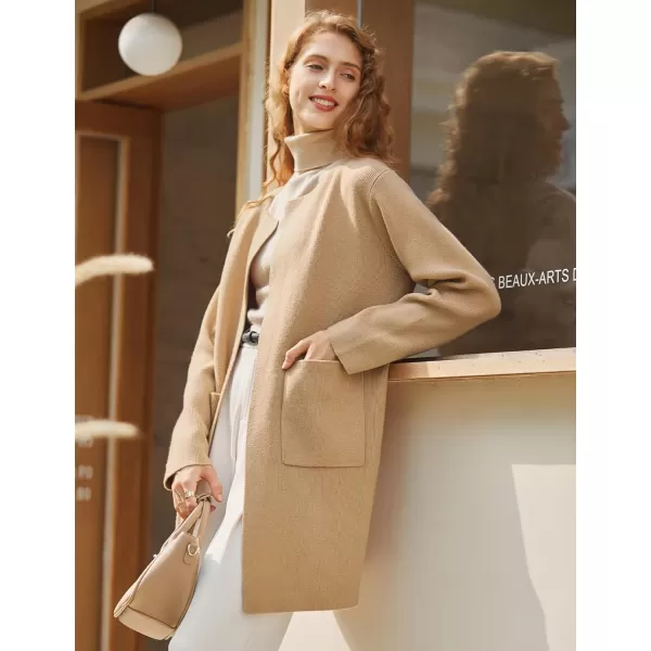 Yvette Womens Cardigan XS2XL Open Front Long Sweater with Pockets Plus Size Classy Dressy Casual Knit Coatigan CoatClassy Khaki