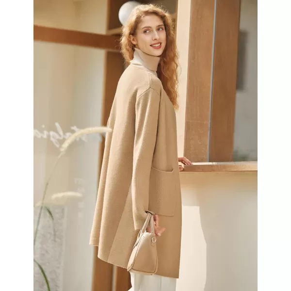 Yvette Womens Cardigan XS2XL Open Front Long Sweater with Pockets Plus Size Classy Dressy Casual Knit Coatigan CoatClassy Khaki