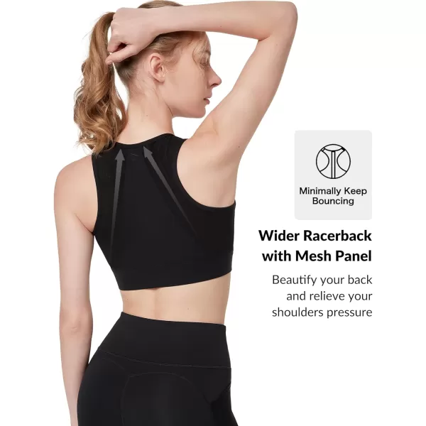 Yvette Womens High Support Impact Sports Bras Racerback Supportive Front Closure Sports Bra for Running WorkoutBlack