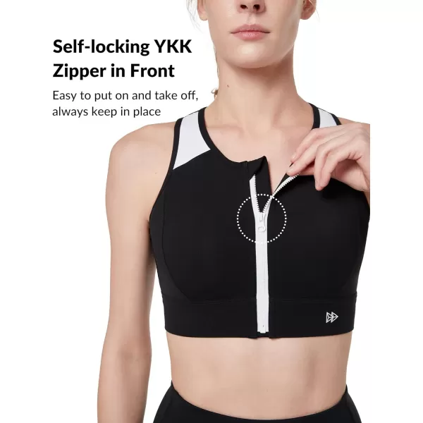 Yvette Womens High Support Impact Sports Bras Racerback Supportive Front Closure Sports Bra for Running WorkoutBlack