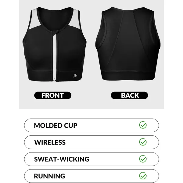 Yvette Womens High Support Impact Sports Bras Racerback Supportive Front Closure Sports Bra for Running WorkoutBlack