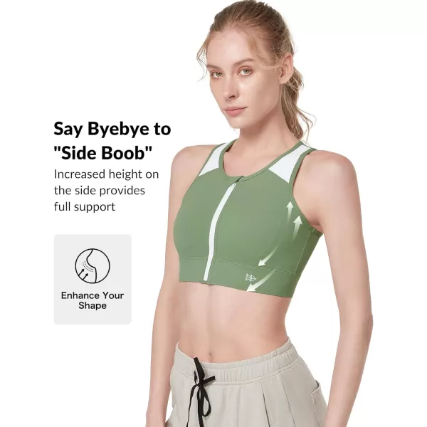 Yvette Womens High Support Impact Sports Bras Racerback Supportive Front Closure Sports Bra for Running WorkoutGreen