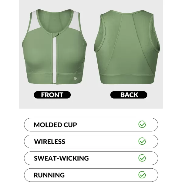 Yvette Womens High Support Impact Sports Bras Racerback Supportive Front Closure Sports Bra for Running WorkoutGreen