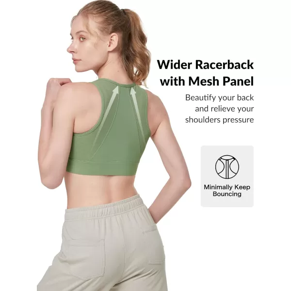 Yvette Womens High Support Impact Sports Bras Racerback Supportive Front Closure Sports Bra for Running WorkoutGreen