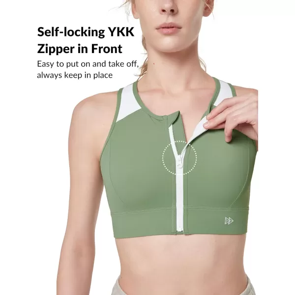 Yvette Womens High Support Impact Sports Bras Racerback Supportive Front Closure Sports Bra for Running WorkoutGreen