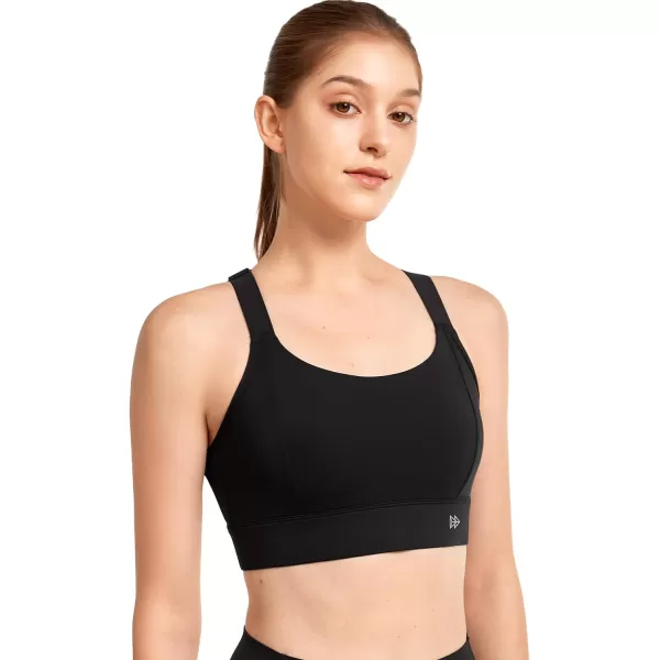 Yvette Womens Hign Impact Sports Bras Adjustable Straps Supportive Racerback Sports Bra Plus Size for RunningBlack