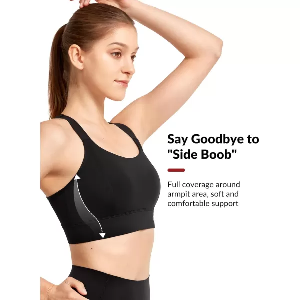 Yvette Womens Hign Impact Sports Bras Adjustable Straps Supportive Racerback Sports Bra Plus Size for RunningBlack
