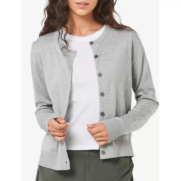 Yvette Womens Lightweight Cardigan Crewneck Button Down Cropped Classic Sweater Casual DressyGrey