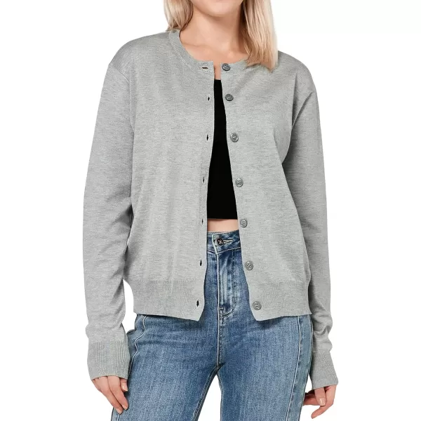 Yvette Womens Lightweight Cardigan Crewneck Button Down Cropped Classic Sweater Casual DressyGrey