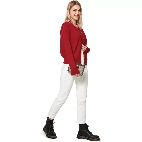 Yvette Womens Lightweight Cardigan Crewneck Button Down Cropped Classic Sweater Casual DressyRed