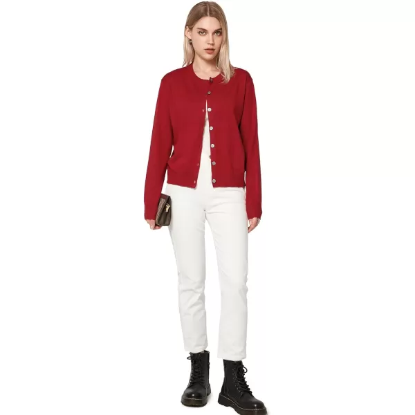 Yvette Womens Lightweight Cardigan Crewneck Button Down Cropped Classic Sweater Casual DressyRed