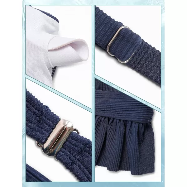 Yvette Womens Ruffled Bikini Sets Peplum Ribbed V Neck High Waist Modest Swimsuit Two Piece Bathing SuitBlue