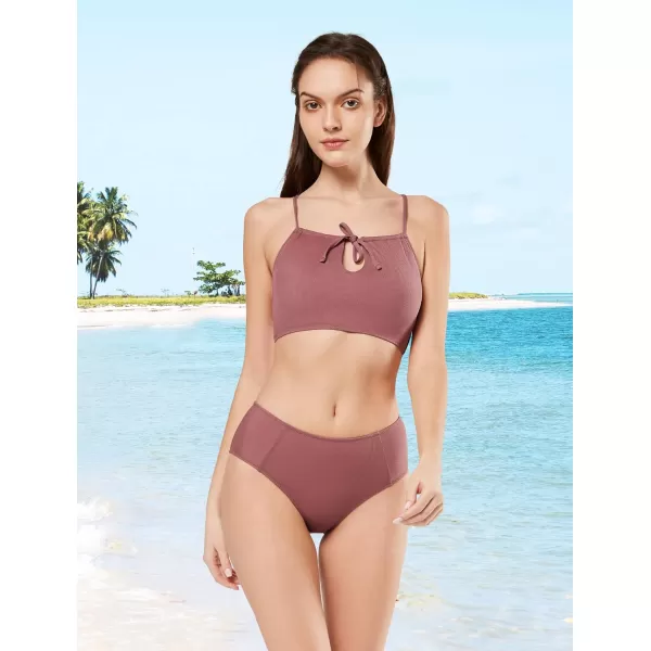 Yvette Womens Ruffled Bikini Sets Peplum Ribbed V Neck High Waist Modest Swimsuit Two Piece Bathing SuitPurple