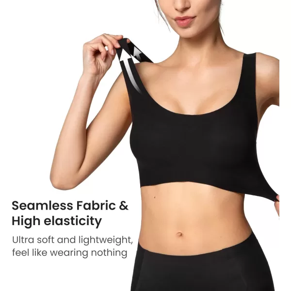 Yvette Womens Seamless Sleep Bra  Invisible Comfort Bra Bralettes for Women with Removable PadsBlack