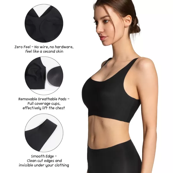 Yvette Womens Seamless Sleep Bra  Invisible Comfort Bra Bralettes for Women with Removable PadsBlack