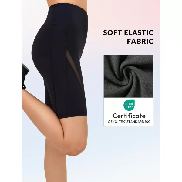 Yvette Womens Shorts Tummy Control High Waisted Mesh Splicing Yoga Bike Workout Butt Lifting Running Shorts for WomenBlack