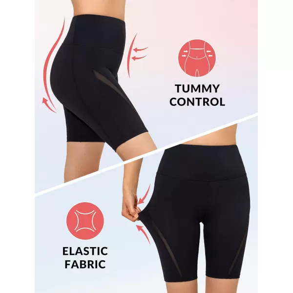 Yvette Womens Shorts Tummy Control High Waisted Mesh Splicing Yoga Bike Workout Butt Lifting Running Shorts for WomenBlack