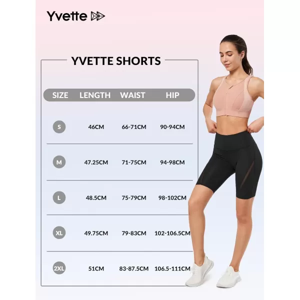 Yvette Womens Shorts Tummy Control High Waisted Mesh Splicing Yoga Bike Workout Butt Lifting Running Shorts for WomenBlack