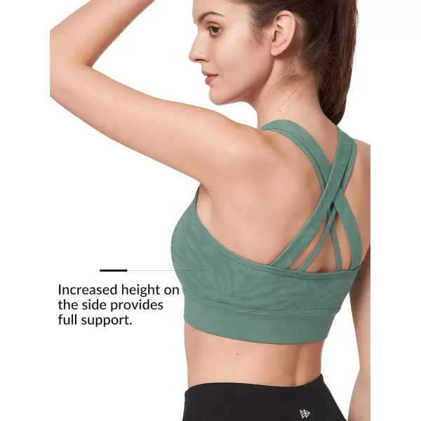Yvette Womens Sports Bra High Support Crossed Back Floral Zip Front Workout Bra for RunningGreen Printed