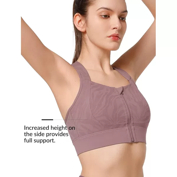 Yvette Womens Sports Bra High Support Crossed Back Floral Zip Front Workout Bra for RunningPurple Printed