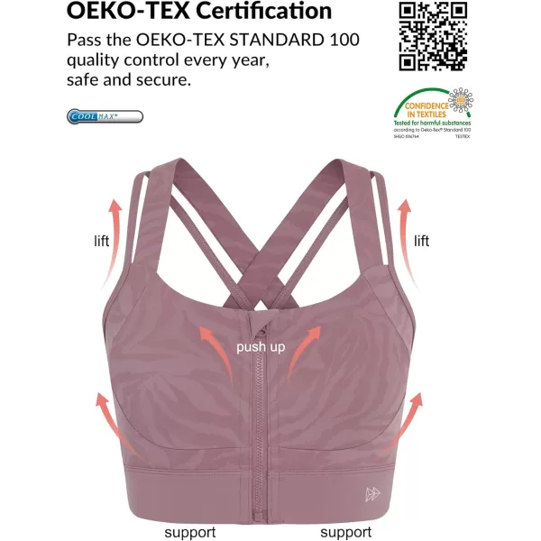 Yvette Womens Sports Bra High Support Crossed Back Floral Zip Front Workout Bra for RunningPurple Printed