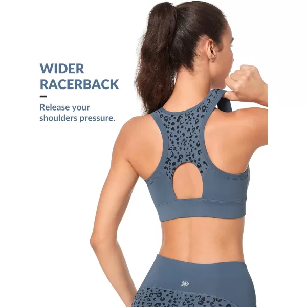 Yvette Womens Sports Bras High Impact Leopard Print Zip Front Racerback High Support Workout Bras for Large Busts RunningBlue