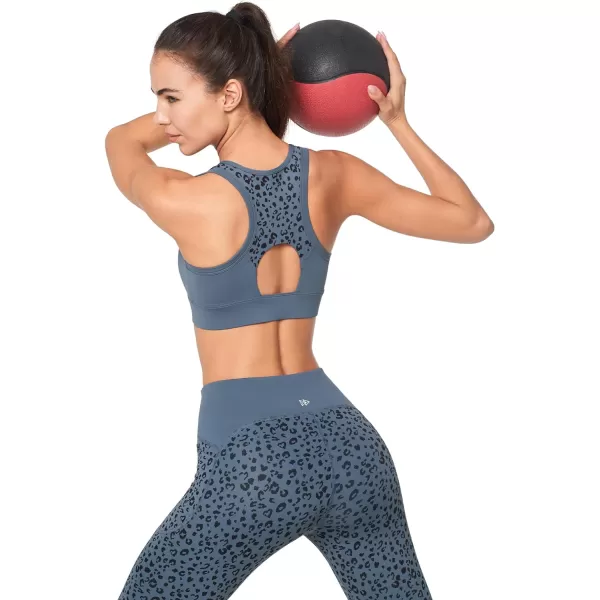 Yvette Womens Sports Bras High Impact Leopard Print Zip Front Racerback High Support Workout Bras for Large Busts RunningBlue