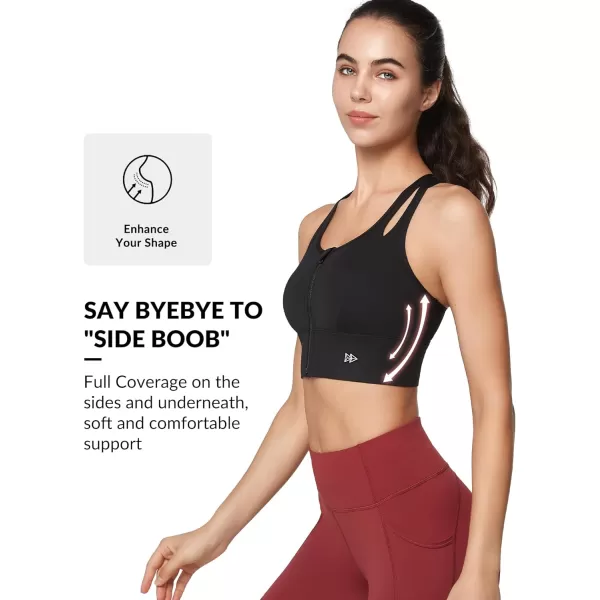 Yvette Womens Sports Bras High Impact Zip Front Sports Bra High Support Large Bust for Workout RunningBlack