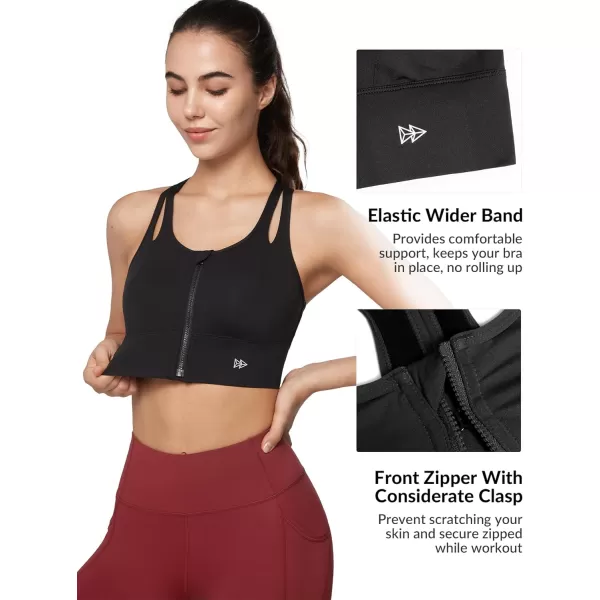 Yvette Womens Sports Bras High Impact Zip Front Sports Bra High Support Large Bust for Workout RunningBlack