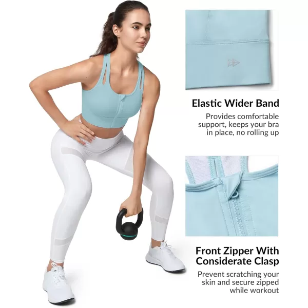 Yvette Womens Sports Bras High Impact Zip Front Sports Bra High Support Large Bust for Workout RunningBlue
