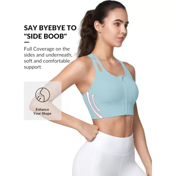 Yvette Womens Sports Bras High Impact Zip Front Sports Bra High Support Large Bust for Workout RunningBlue