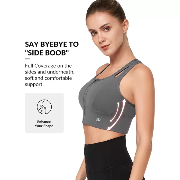Yvette Womens Sports Bras High Impact Zip Front Sports Bra High Support Large Bust for Workout RunningGrey