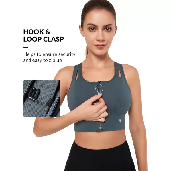 Yvette Womens Sports Bras High Impact Zip Front Sports Bra High Support Large Bust for Workout RunningHaze Blue