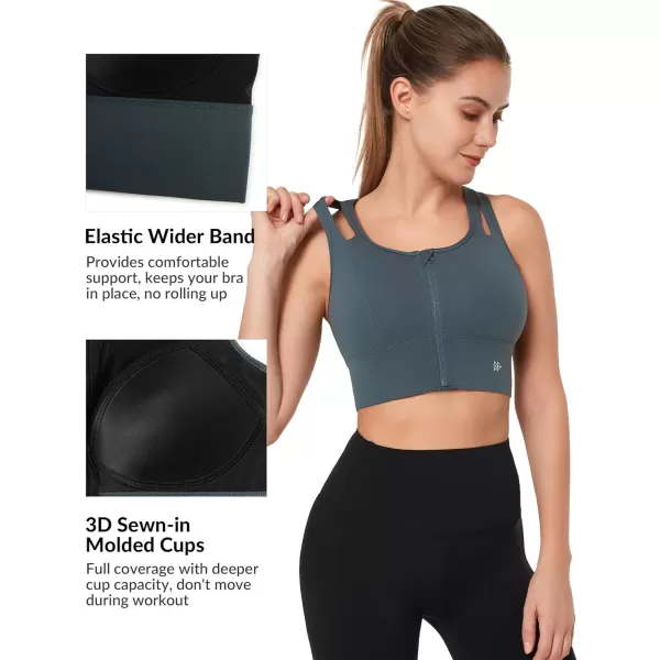 Yvette Womens Sports Bras High Impact Zip Front Sports Bra High Support Large Bust for Workout RunningHaze Blue