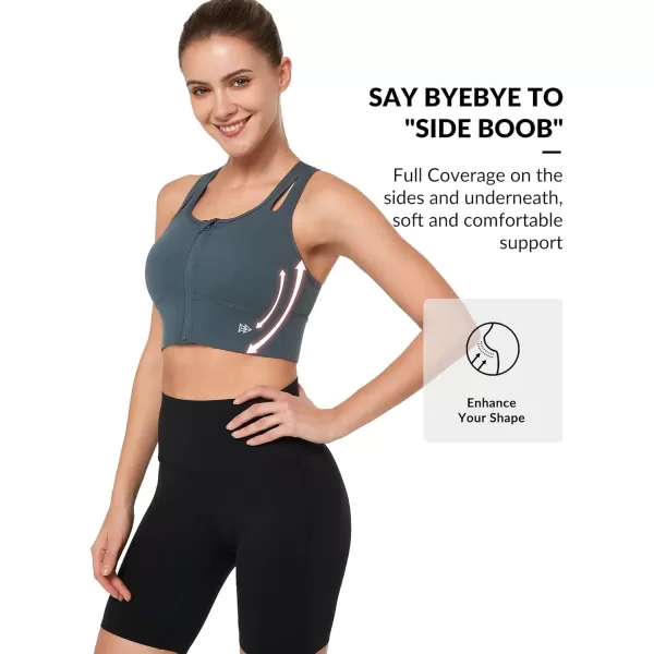Yvette Womens Sports Bras High Impact Zip Front Sports Bra High Support Large Bust for Workout RunningHaze Blue