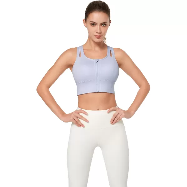 Yvette Womens Sports Bras High Impact Zip Front Sports Bra High Support Large Bust for Workout RunningPurple