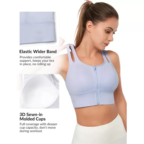 Yvette Womens Sports Bras High Impact Zip Front Sports Bra High Support Large Bust for Workout RunningPurple