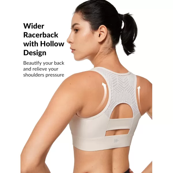 Yvette Womens Zip Front Closure Sports Bra High Impact Racerback Sports Bras for Running Plus SizeCream White