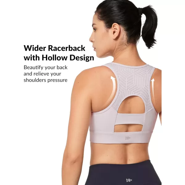 Yvette Womens Zip Front Closure Sports Bra High Impact Racerback Sports Bras for Running Plus SizePink