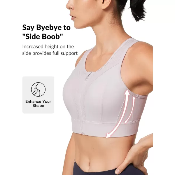 Yvette Womens Zip Front Closure Sports Bra High Impact Racerback Sports Bras for Running Plus SizePink